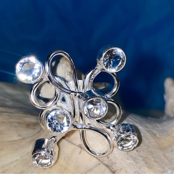 Sale * Sparkly White Quartz multi-gem Galaxy handcrafted ring - Picture 2 of 9